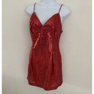 Vintage Roberta Womens 5 Red Sequin Mini Dress Party Cocktail Spaghetti Strap